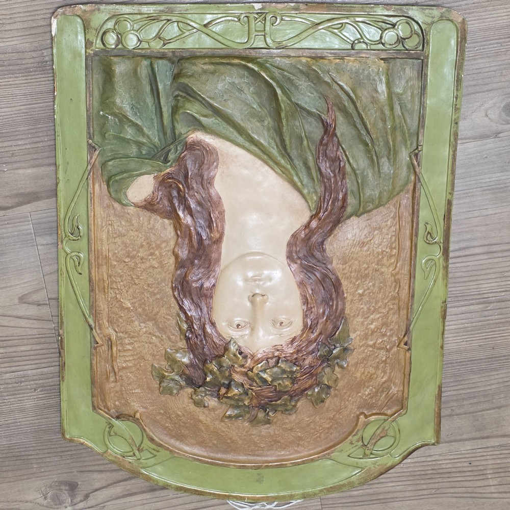 Fabulous Large (56cm) Ernst Wahliss Art Nouveau Ceramic Plaque of a young maiden View III