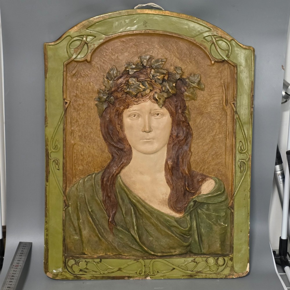 Fabulous Large (56cm) Ernst Wahliss Art Nouveau Ceramic Plaque of a young maiden View V