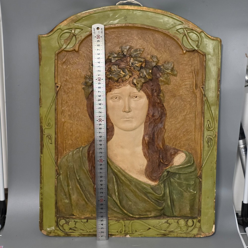 Fabulous Large (56cm) Ernst Wahliss Art Nouveau Ceramic Plaque of a young maiden View VI