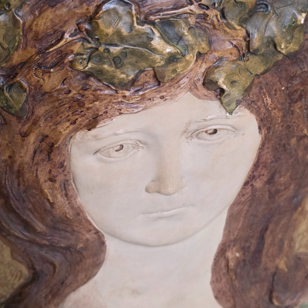 Fabulous Large (56cm) Ernst Wahliss Art Nouveau Ceramic Plaque of a young maiden View VII