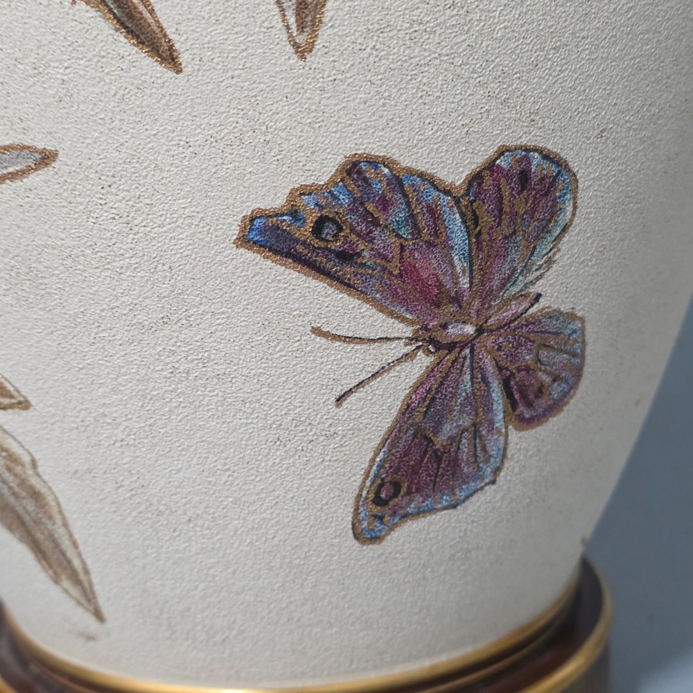 A large cream ceramic vase adorned with hand-painted botanical vines, foliage, berries, and gilded accents. View XII