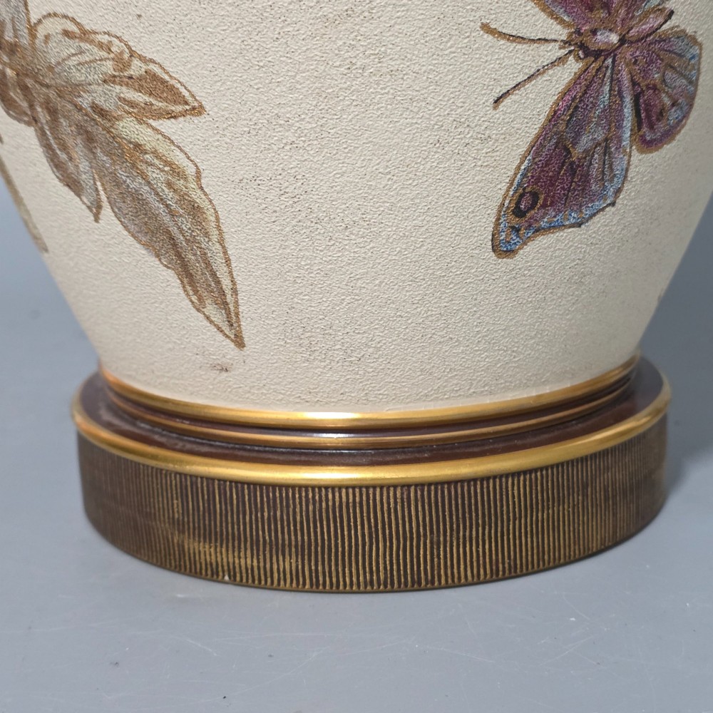 A large cream ceramic vase adorned with hand-painted botanical vines, foliage, berries, and gilded accents. View XIII