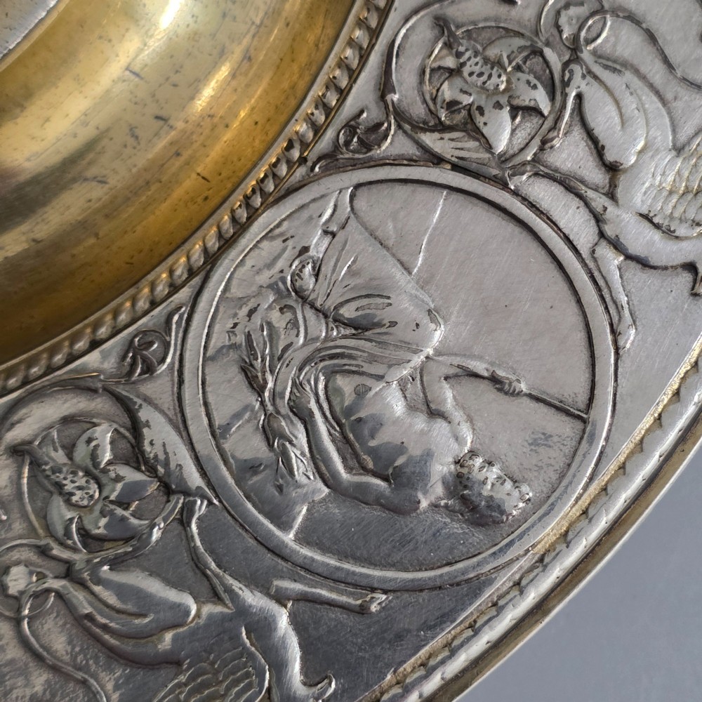 Elkington, Victorian, Neo Classical Silver Plate on Brass Circular Inkstand. Elkington & Co.c1875 View II