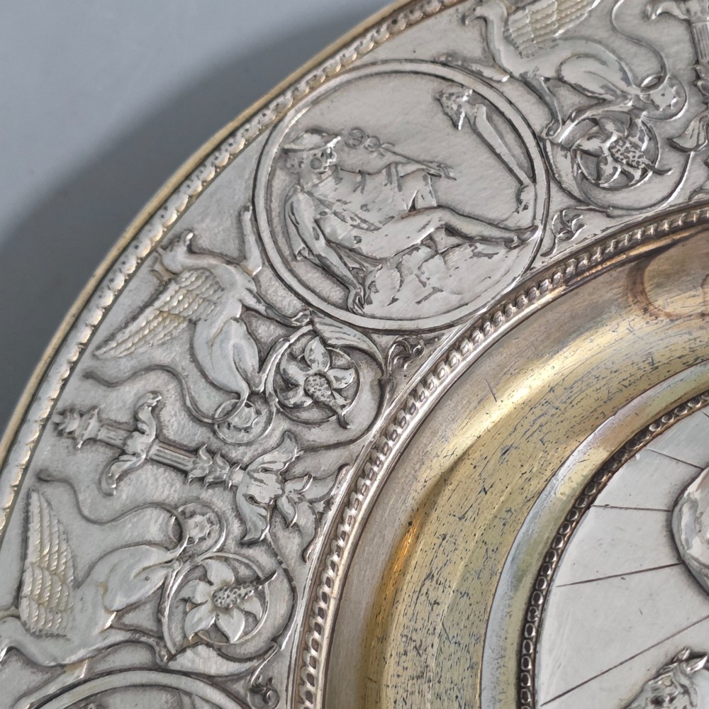 Elkington, Victorian, Neo Classical Silver Plate on Brass Circular Inkstand. Elkington & Co.c1875 View IV