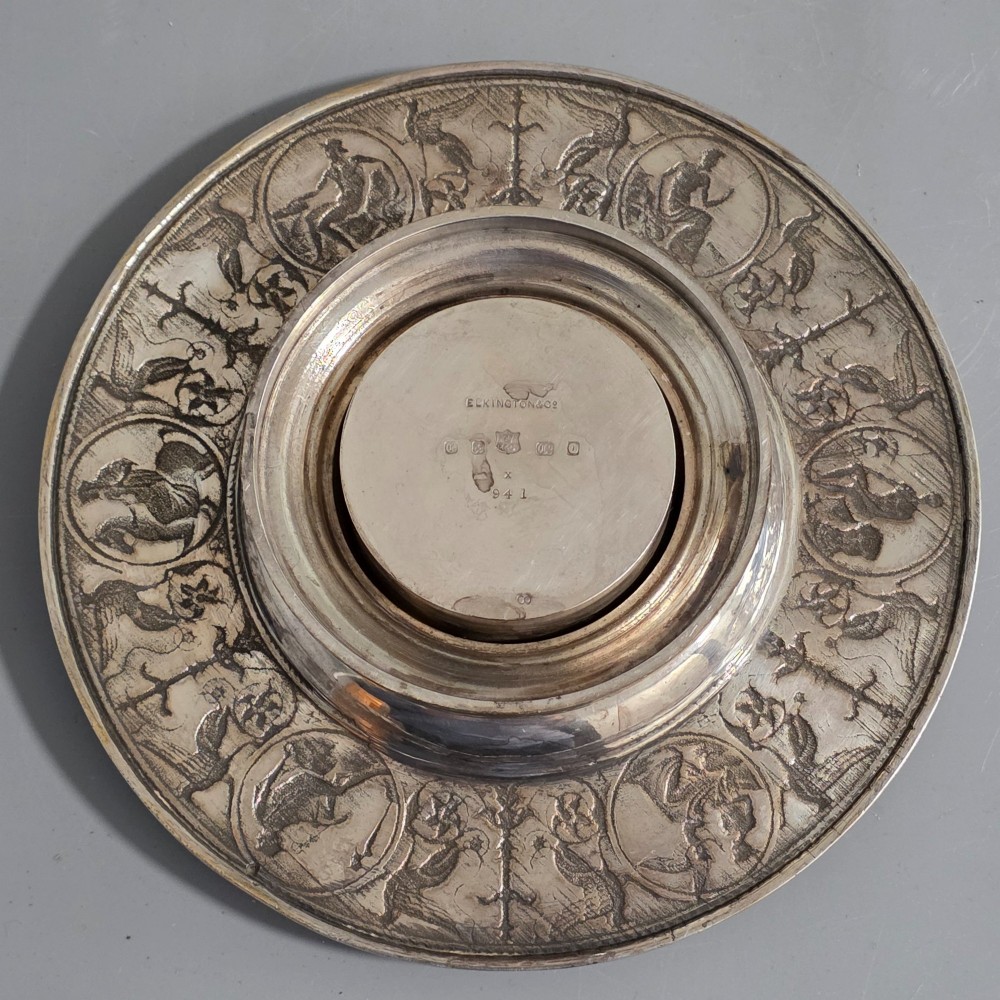 Elkington, Victorian, Neo Classical Silver Plate on Brass Circular Inkstand. Elkington & Co.c1875 View XV