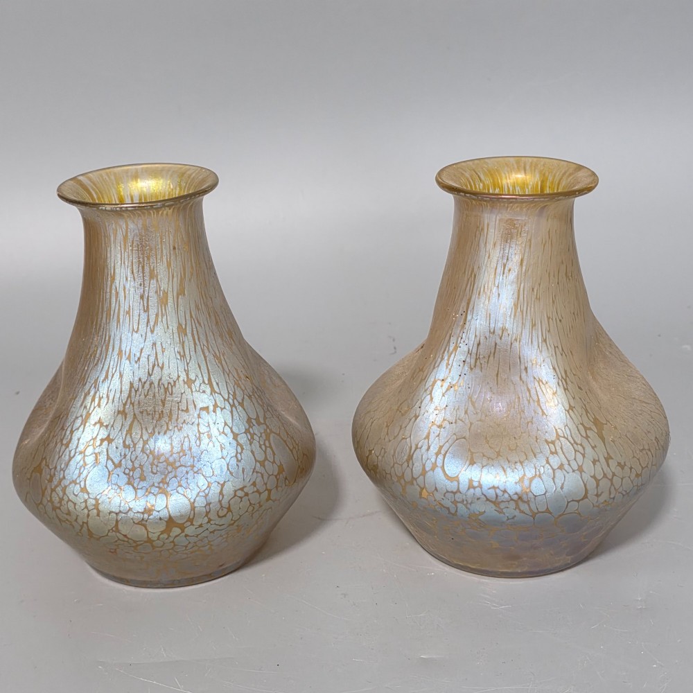 Fabulous pair of “Candia Papillon” Pattern Iridescent Glass Loetz vases c1900