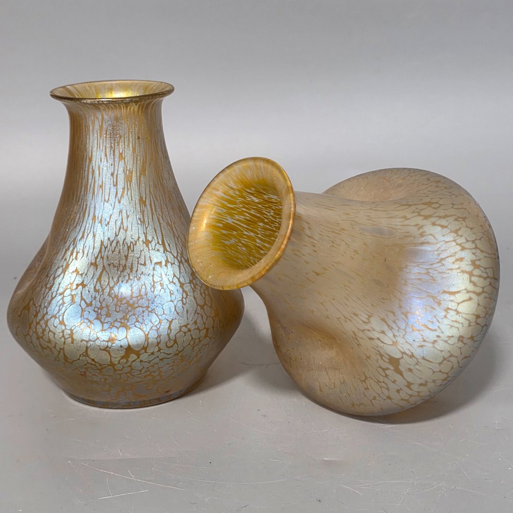 Fabulous pair of “Candia Papillon” Pattern Iridescent Glass Loetz vases c1900 View II