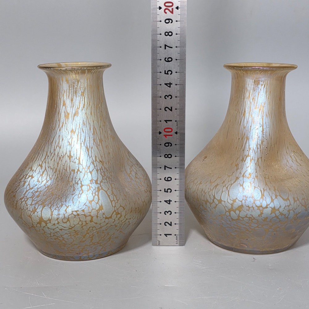 Fabulous pair of “Candia Papillon” Pattern Iridescent Glass Loetz vases c1900 View III