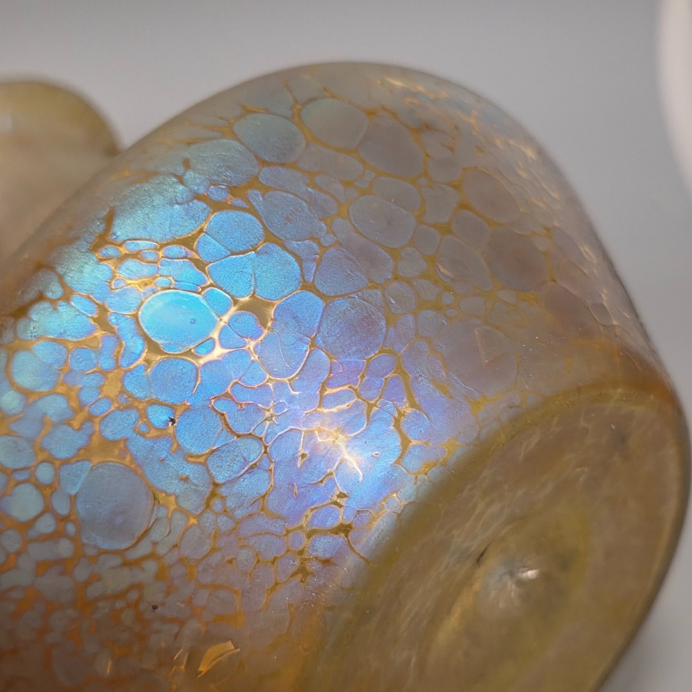 Fabulous pair of “Candia Papillon” Pattern Iridescent Glass Loetz vases c1900 View VIII