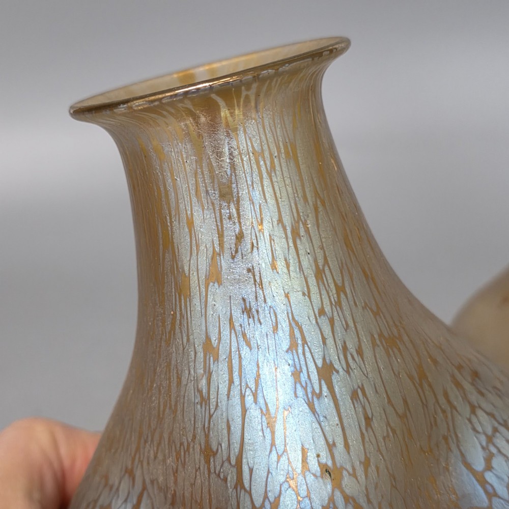 Fabulous pair of “Candia Papillon” Pattern Iridescent Glass Loetz vases c1900 View X