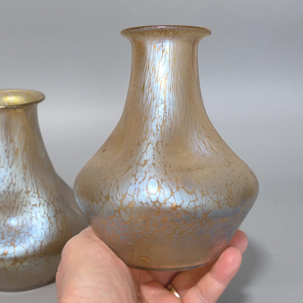Fabulous pair of “Candia Papillon” Pattern Iridescent Glass Loetz vases c1900 View XI