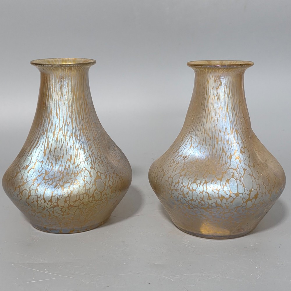 Fabulous pair of “Candia Papillon” Pattern Iridescent Glass Loetz vases c1900 View XII
