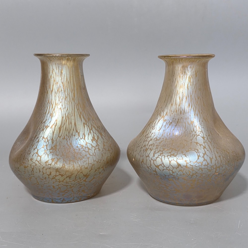 Fabulous pair of “Candia Papillon” Pattern Iridescent Glass Loetz vases c1900 View XIII