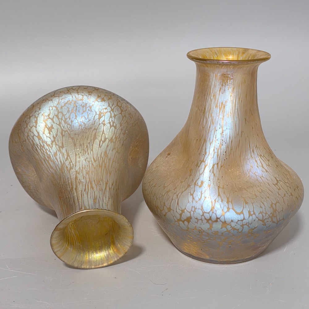 Fabulous pair of “Candia Papillon” Pattern Iridescent Glass Loetz vases c1900 View XIV