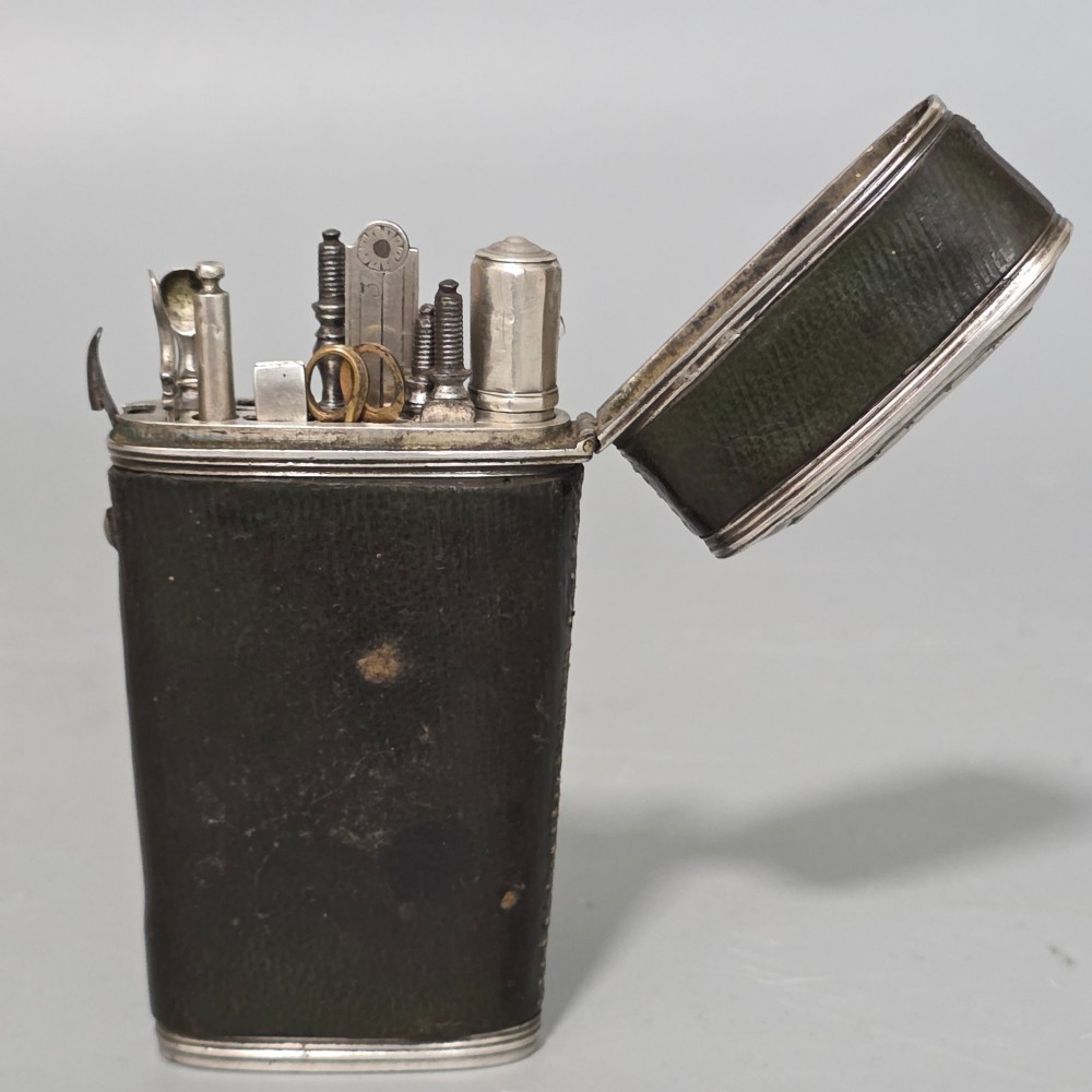 c.1780-1810 Antique Gentleman’s Vest Pocket Necessaire Travel Companion Set – Silver & Leather – Rare (Almost)Complete Example