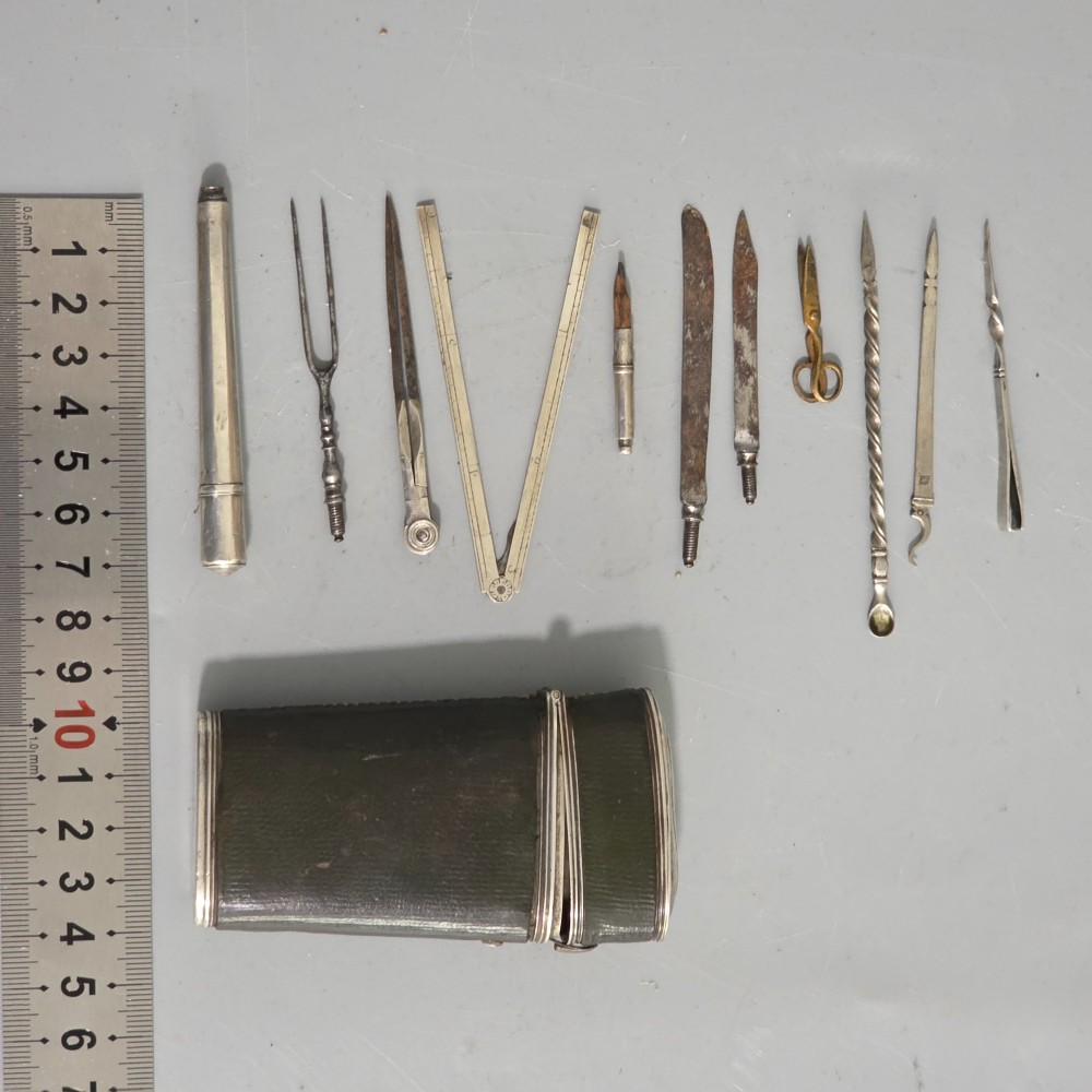 c.1780-1810 Antique Gentleman’s Vest Pocket Necessaire Travel Companion Set – Silver & Leather – Rare (Almost)Complete Example View IV