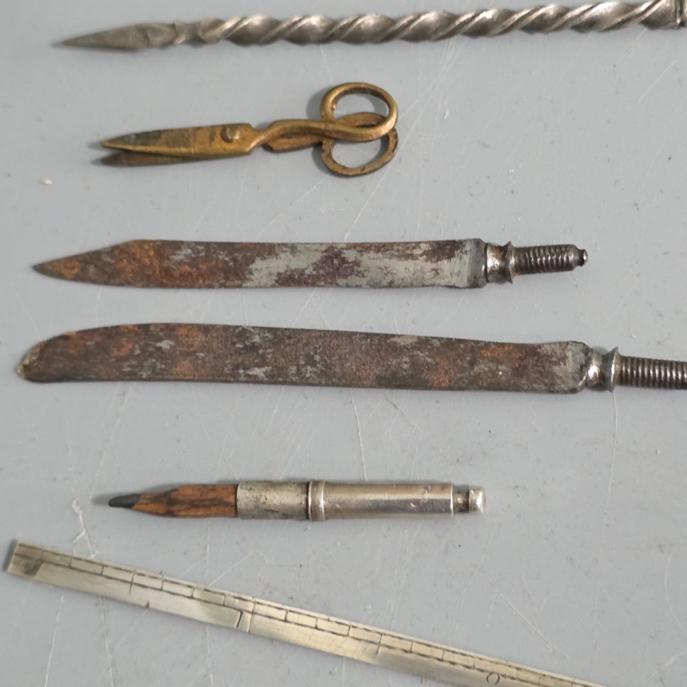 c.1780-1810 Antique Gentleman’s Vest Pocket Necessaire Travel Companion Set – Silver & Leather – Rare (Almost)Complete Example View VII