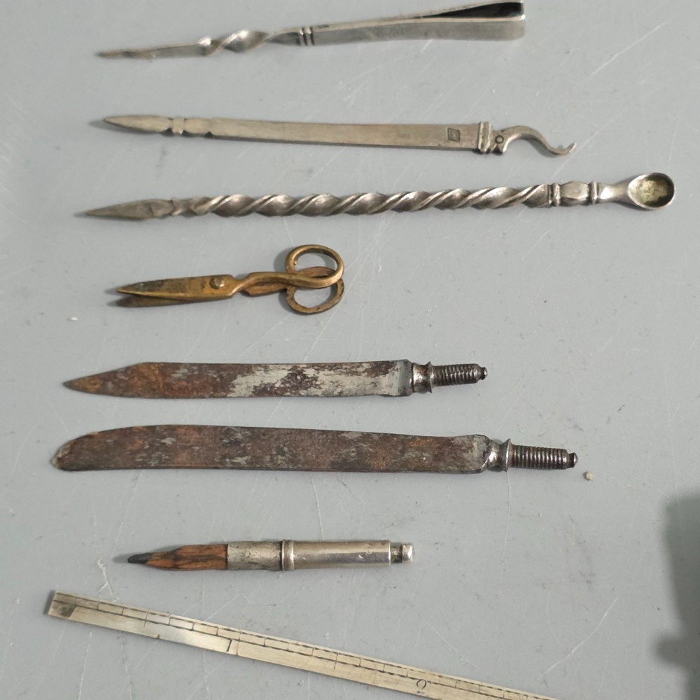 c.1780-1810 Antique Gentleman’s Vest Pocket Necessaire Travel Companion Set – Silver & Leather – Rare (Almost)Complete Example View IX