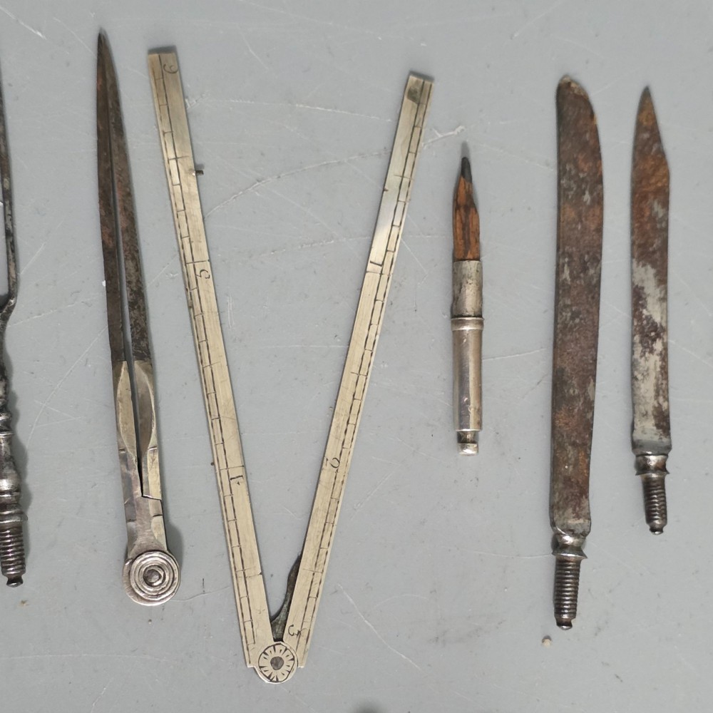 c.1780-1810 Antique Gentleman’s Vest Pocket Necessaire Travel Companion Set – Silver & Leather – Rare (Almost)Complete Example View X
