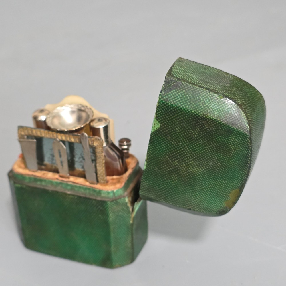 Antique 1700s French Shagreen Etui, Nécessaire, Scent Bottles, Scissors, Stylus View IV