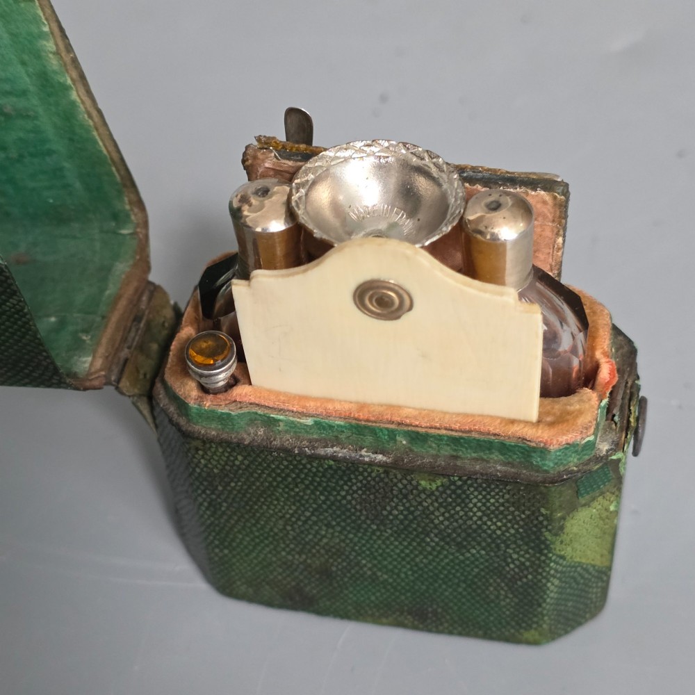 Antique 1700s French Shagreen Etui, Nécessaire, Scent Bottles, Scissors, Stylus