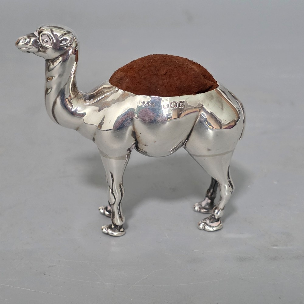 Antique Edwardian Silver Novelty Pin Cushion - Camel Birmingham 1906