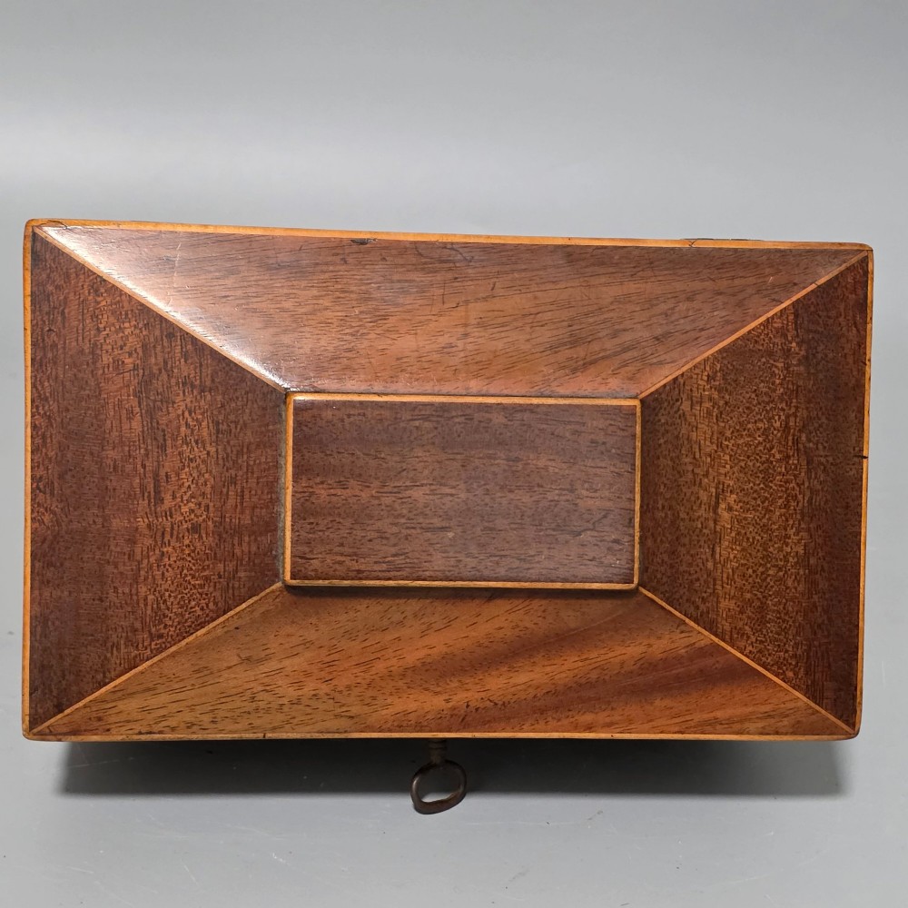 Antique Regency Quality Mahogany Inlaid Tea Caddy with Bone Escutcheon View XII