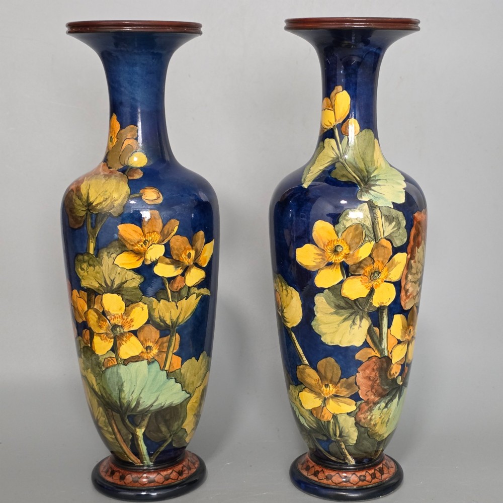 A pair of Doulton Lambeth faience vases, late 19th Century, decorated by Alberta L. Green View II