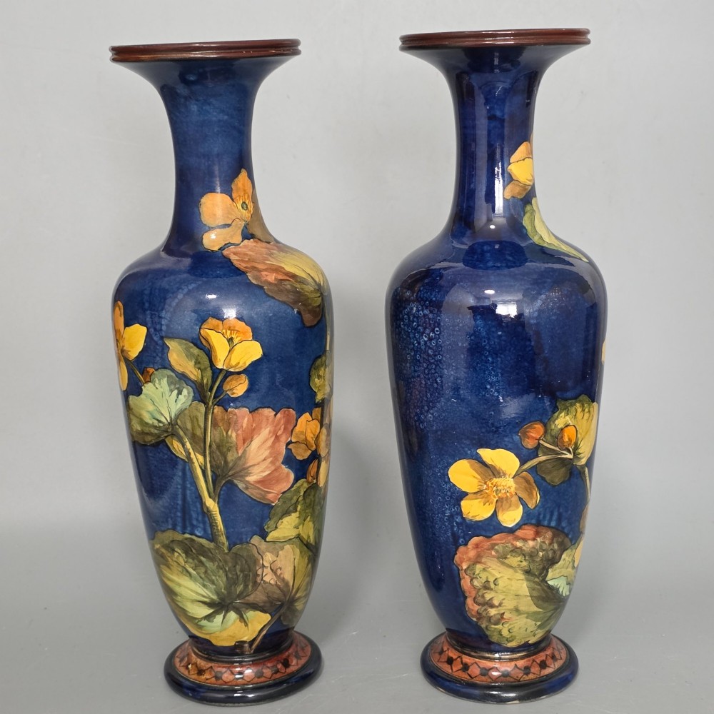 A pair of Doulton Lambeth faience vases, late 19th Century, decorated by Alberta L. Green View III