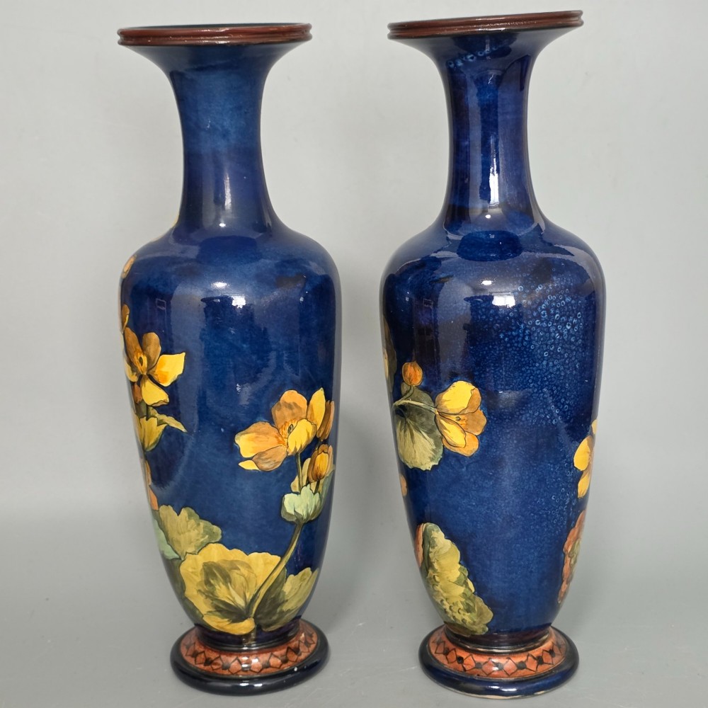 A pair of Doulton Lambeth faience vases, late 19th Century, decorated by Alberta L. Green View V