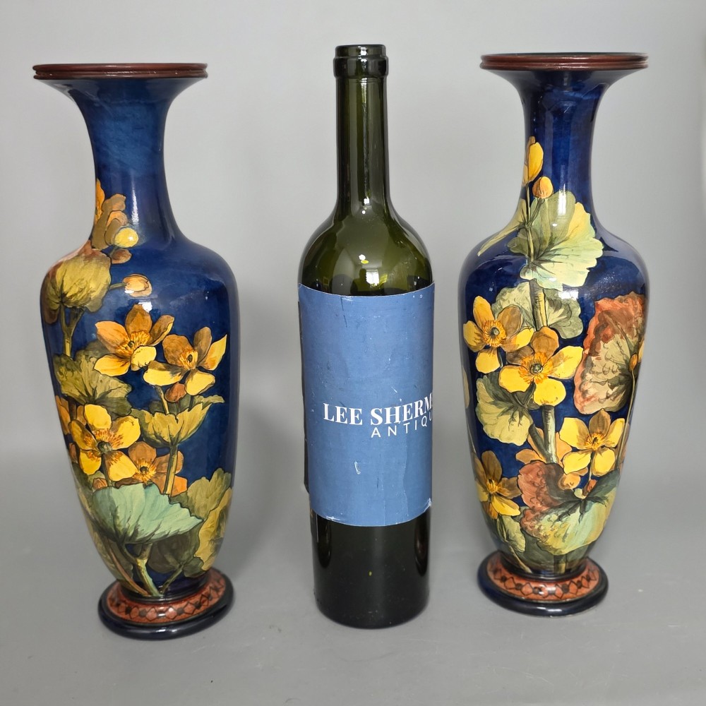 A pair of Doulton Lambeth faience vases, late 19th Century, decorated by Alberta L. Green View VII