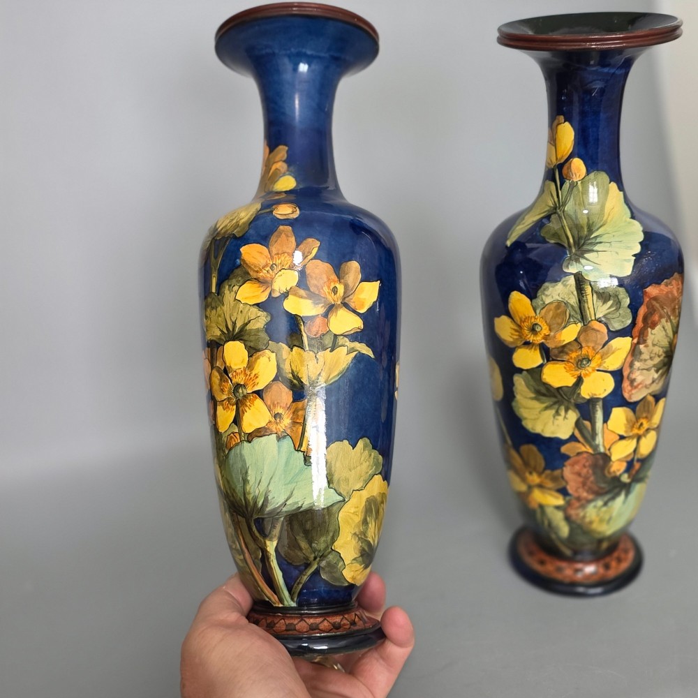 A pair of Doulton Lambeth faience vases, late 19th Century, decorated by Alberta L. Green View VIII