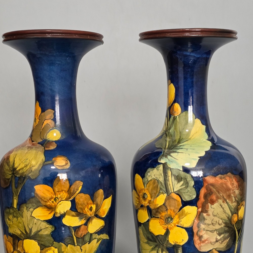 A pair of Doulton Lambeth faience vases, late 19th Century, decorated by Alberta L. Green View XI