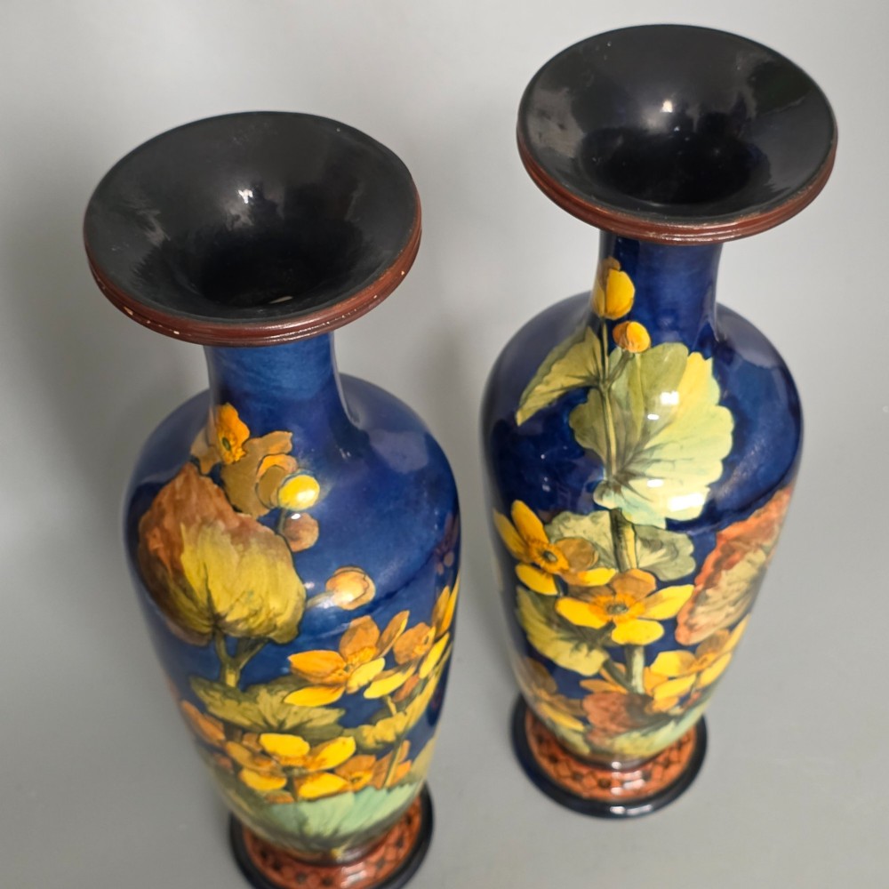 A pair of Doulton Lambeth faience vases, late 19th Century, decorated by Alberta L. Green View XIV