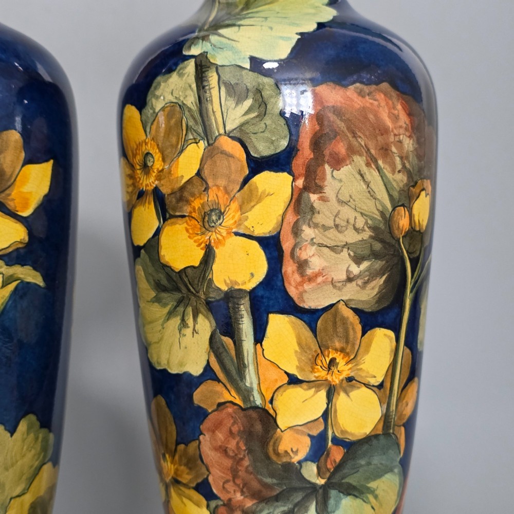 A pair of Doulton Lambeth faience vases, late 19th Century, decorated by Alberta L. Green View XV