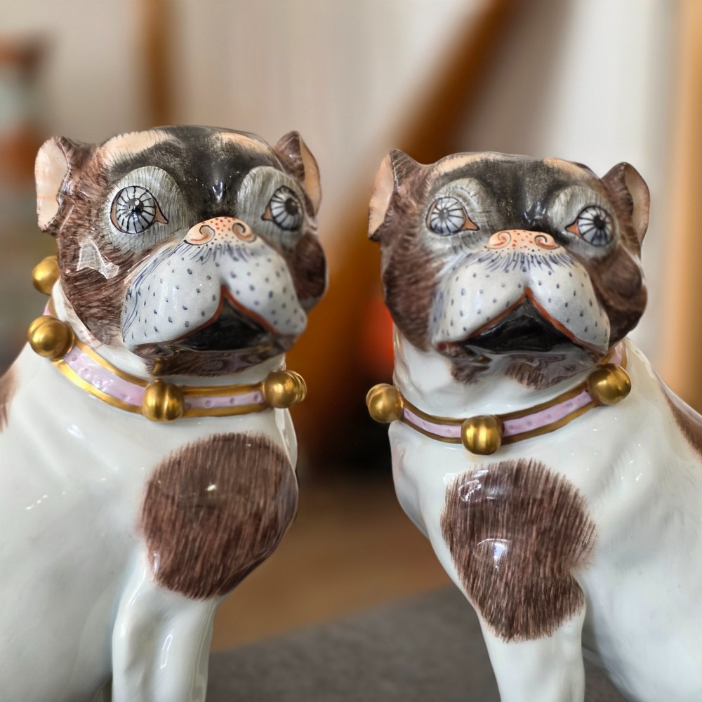 Charming Rare Pair of Dresden Saxon Porcelain Pug Dog Figurines – Male & Female | Early 20th Century View V