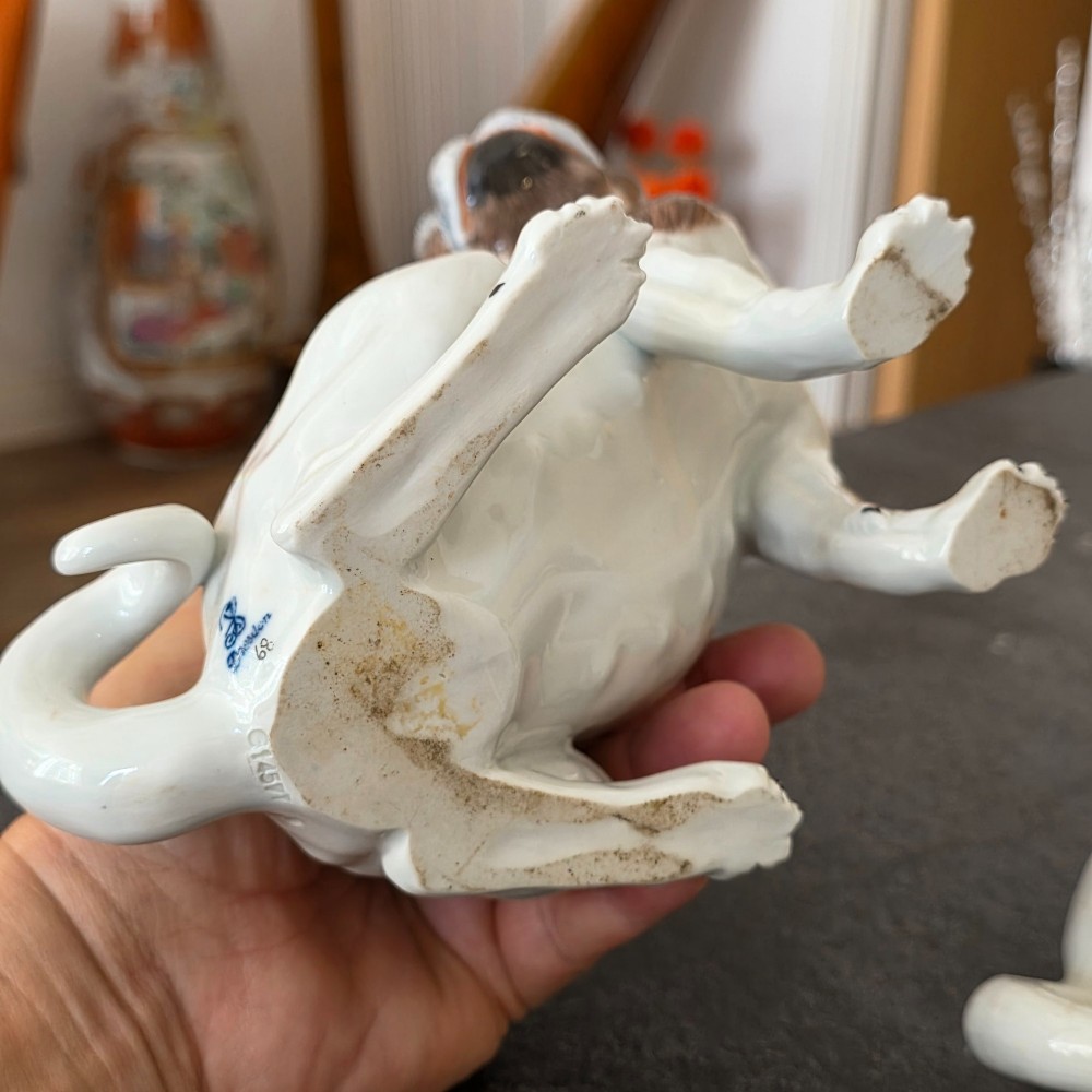 Charming Rare Pair of Dresden Saxon Porcelain Pug Dog Figurines – Male & Female | Early 20th Century View XIII