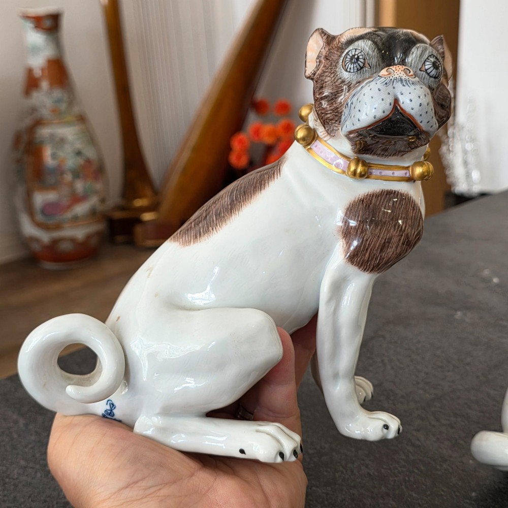 Charming Rare Pair of Dresden Saxon Porcelain Pug Dog Figurines – Male & Female | Early 20th Century View XIV