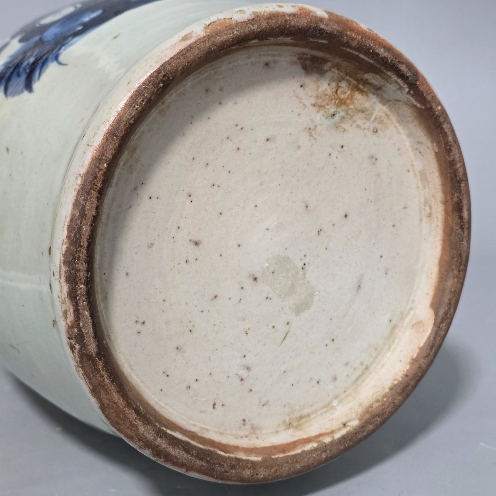 A 19th-century Chinese baluster porcelain vase featuring a pale celadon glaze decorated with hand-painted cobalt blue floral motifs and moulded neck handles. View IX