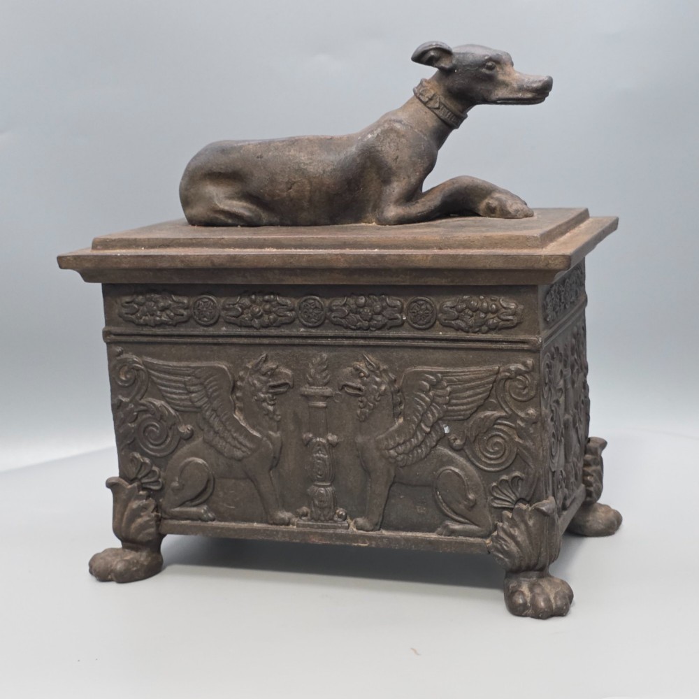 19thc Bronzed Russian Iron Casket, with Mounted Hound View II