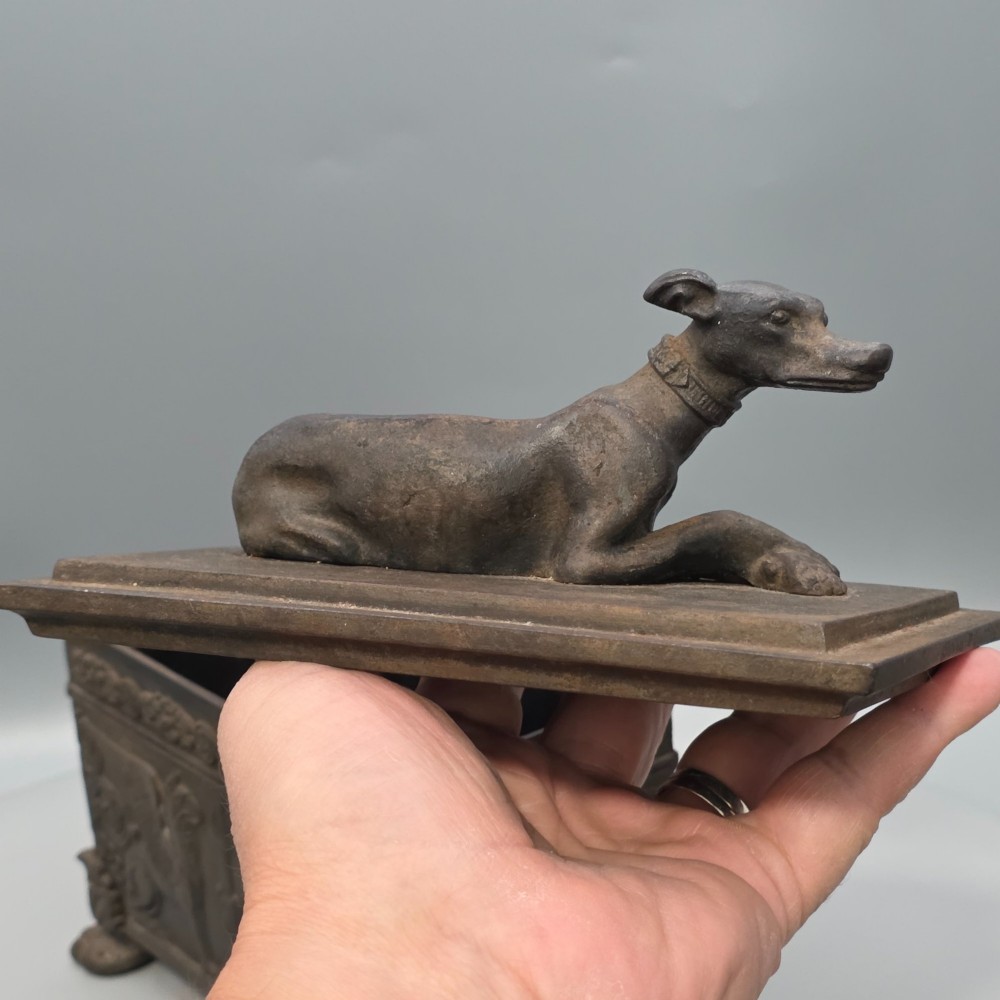 19thc Bronzed Russian Iron Casket, with Mounted Hound View VII