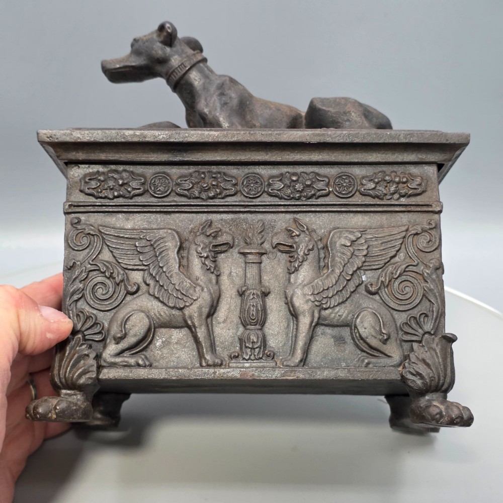 19thc Bronzed Russian Iron Casket, with Mounted Hound View VIII