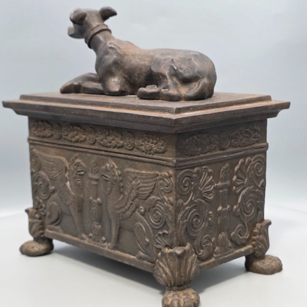 19thc Bronzed Russian Iron Casket, with Mounted Hound View XIII