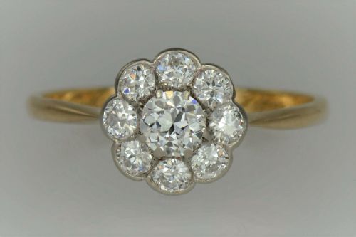 18ct gold cluster ring old cut diamond art deco target daisy ring circa 1920 - CATEGORY: ANTIQUE JEWELLERY - DATED 1920