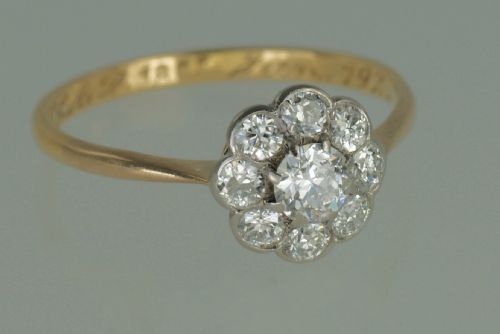 18CT GOLD CLUSTER RING OLD CUT DIAMOND ART DECO TARGET DAISY RING CIRCA 1920 - ADDITIONAL PHOTO 2