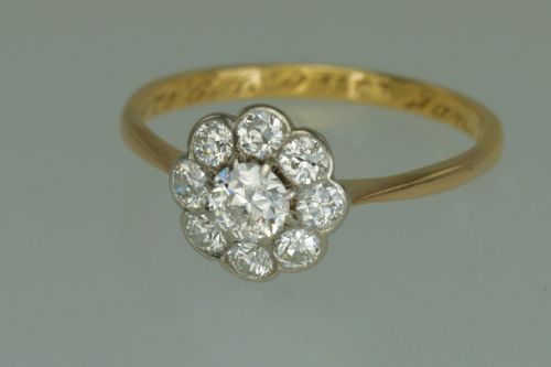 18CT GOLD CLUSTER RING OLD CUT DIAMOND ART DECO TARGET DAISY RING CIRCA 1920 - ADDITIONAL PHOTO 3