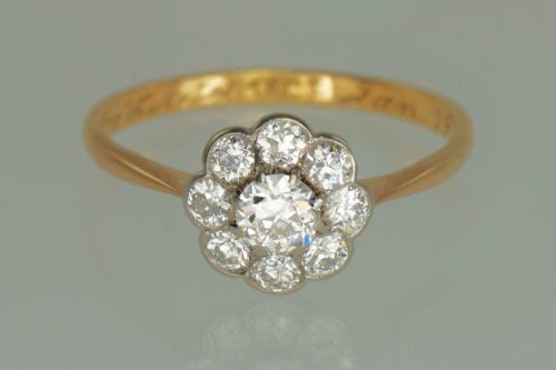 18CT GOLD CLUSTER RING OLD CUT DIAMOND ART DECO TARGET DAISY RING CIRCA 1920 - ADDITIONAL PHOTO 4
