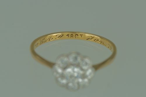 18CT GOLD CLUSTER RING OLD CUT DIAMOND ART DECO TARGET DAISY RING CIRCA 1920 - ADDITIONAL PHOTO 7