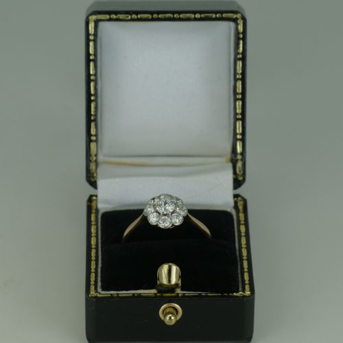 18CT GOLD CLUSTER RING OLD CUT DIAMOND ART DECO TARGET DAISY RING CIRCA 1920 - ADDITIONAL PHOTO 12