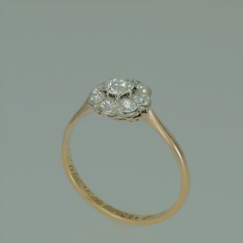 18CT GOLD CLUSTER RING OLD CUT DIAMOND ART DECO TARGET DAISY RING CIRCA 1920 - ADDITIONAL PHOTO 13